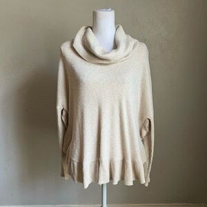 Anthropologie Postmark Orley Ruffle Cowl Neck Sweater Metallic Cream XS/Small
